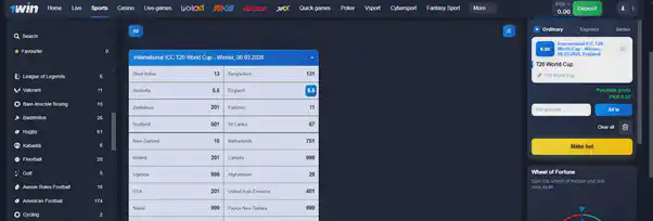 1win cricket TV