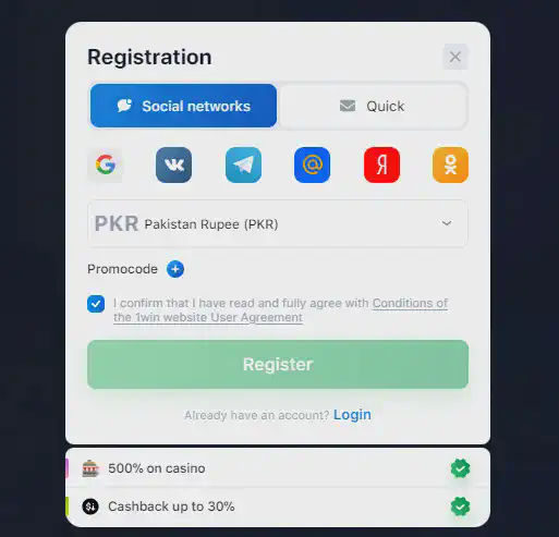1win registration